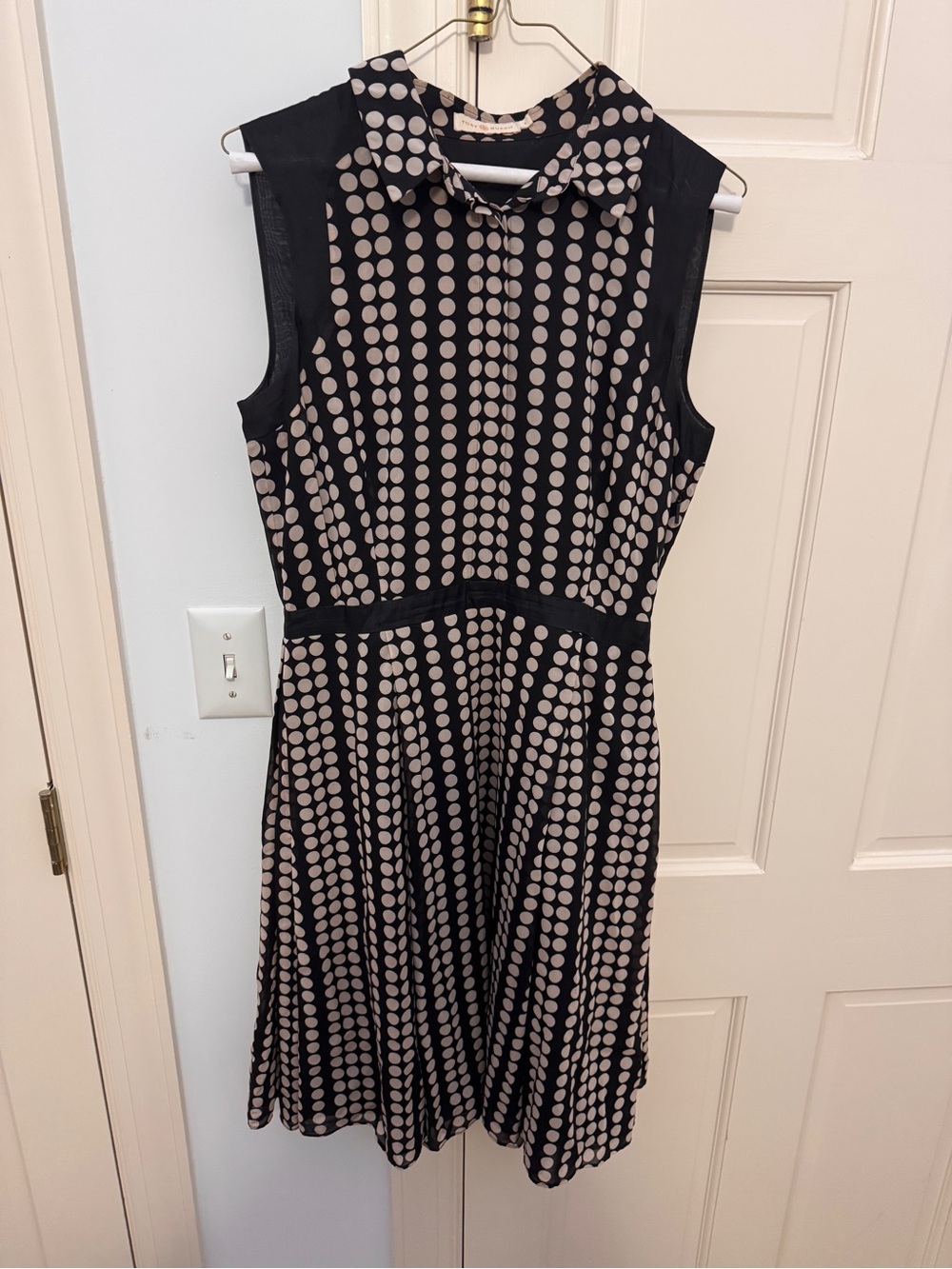Silk Tory Burch Black Dress with Beige Polka Dots